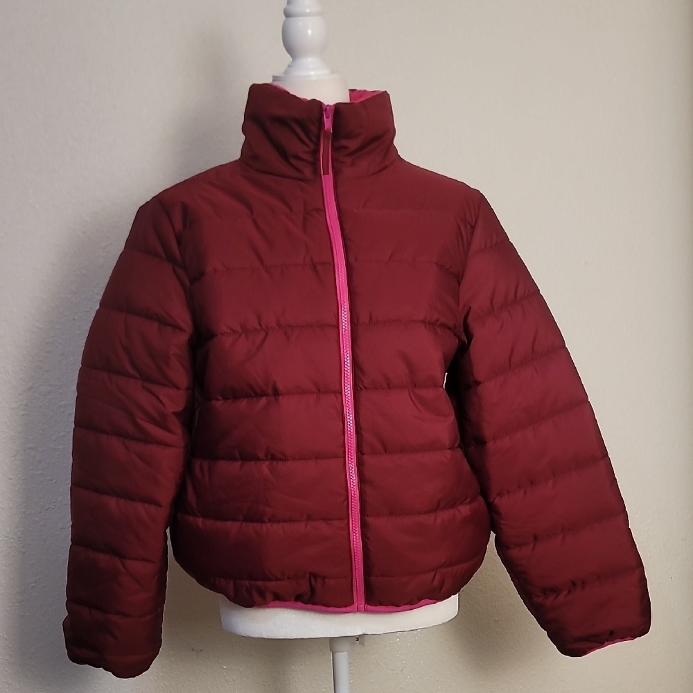 Wild Fable Maroon Puffer Jacket with Pink Trim